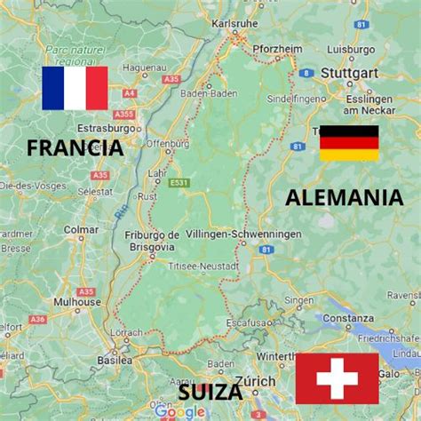 Mapa de la región de Galicia y la Selva Negra con una línea de conexión