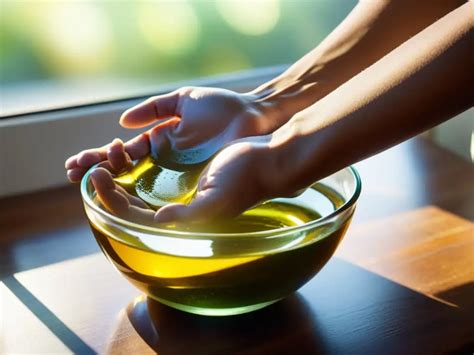 Manos mezclando ingredientes para una marinada en un bol pequeño, con sake, aceite de oliva y limón visible.