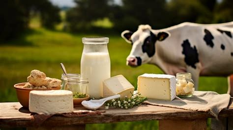 foto de diversos productos lácteos o una vaca en un pastizal