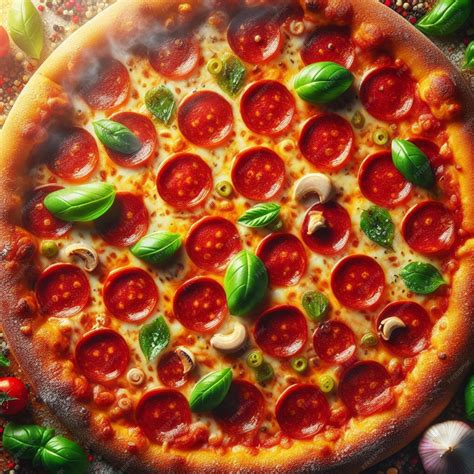Pizza recién horneada con bordes dorados y queso burbujeante