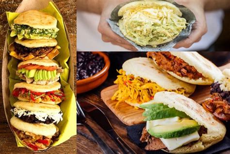 Collage de fotografías mostrando las diferentes variedades de arepas colombianas