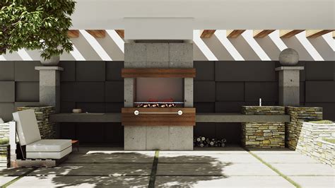 Asador moderno empotrado en un jardín con un diseño elegante y funcional