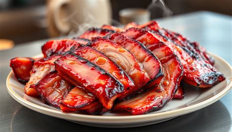 Plato de Char Siu (cerdo ahumado) con su característico glaseado brillante y corte fino