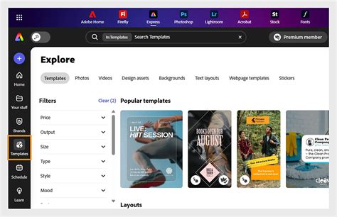 Interfaz de Adobe Express mostrando plantillas de etiquetas personalizadas