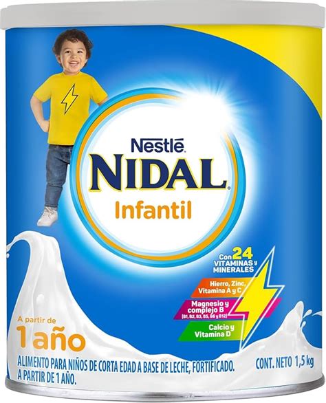 Imagen de una lata de fórmula infantil NIDAL cerrada y abierta con fecha de caducidad