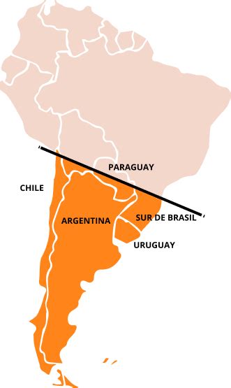 Mapa de la región del Cono Sur con destaque en Paraguay, nordeste argentino y sur de Brasil