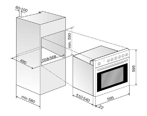 Diagrama de las medidas de hornos estándar y compactos con sus dimensiones clave.