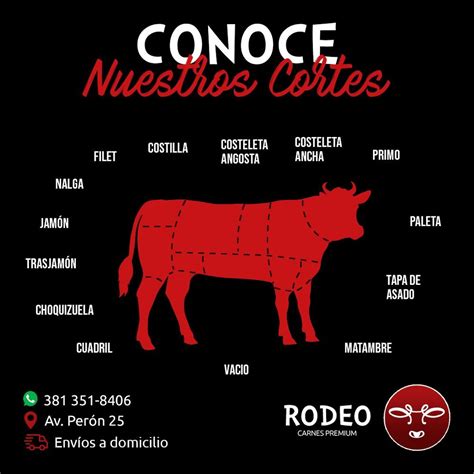 Infografía: cortes de carne vacuna más populares en Argentina (asado de costilla, vacío, tapa de asado, bife de chorizo)