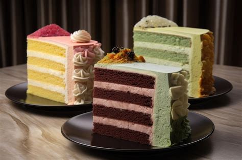 Pastel de varias capas con diferentes rellenos y decoraciones
