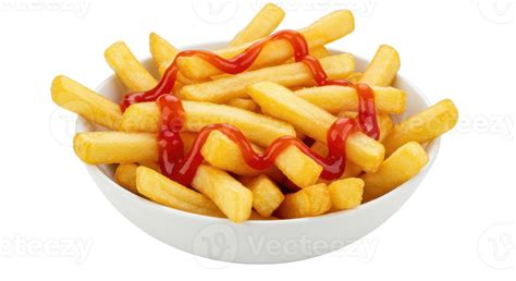 Papas fritas en un cuenco, con sal y ketchup