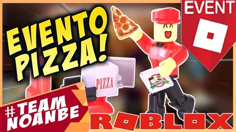 Diseño de logo del evento Roblox Pizza Party con pizzas y elementos festivos