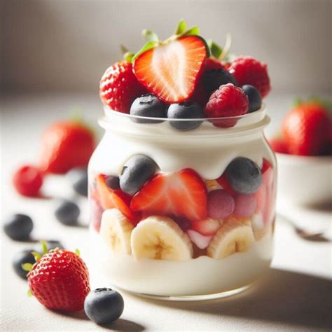 Yogur casero en recipientes individuales con fruta