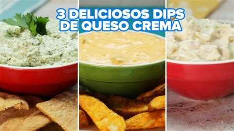 Plato con variedad de dips de queso crema y acompañamientos