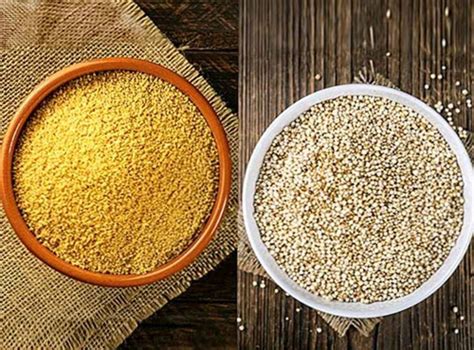 Foto comparativa de bulgur y cuscús secos