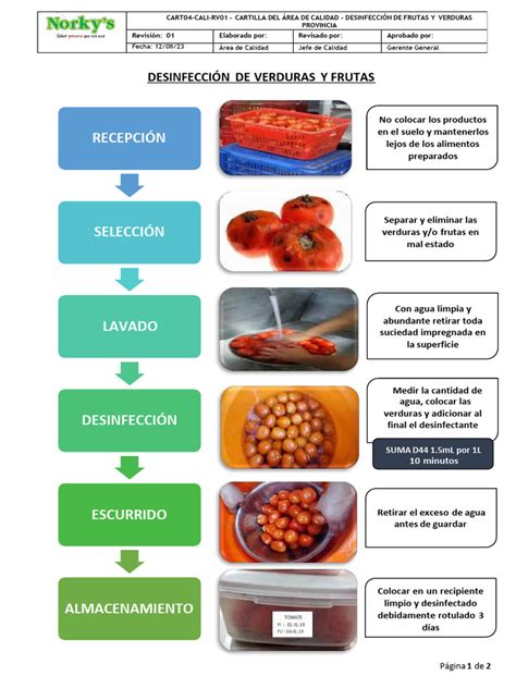 diagrama de flujo del proceso de lavado y desinfección de frutas y verduras