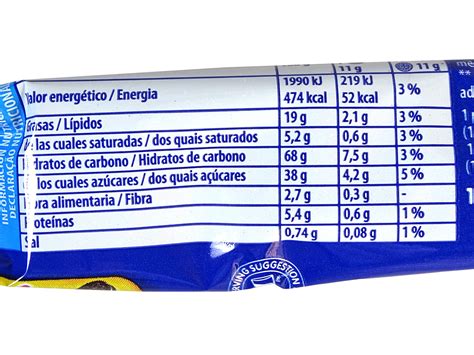 Paquete de galletas de cereal con tabla nutricional destacada