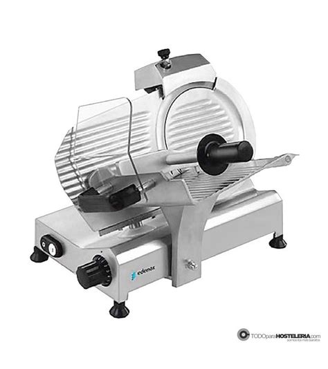 Cortadora de fiambres V-250 en acero inoxidable, mostrando su diseño robusto y superficies lisas para fácil limpieza