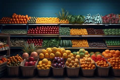 Fotografía de exhibición de frutas y verduras frescas en una tienda local