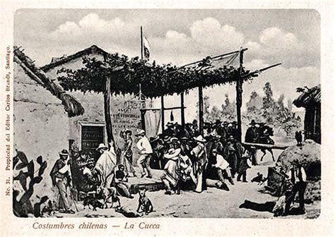 Ilustración de personas payando en una ramada chilena