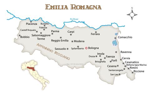 Mapa de la región de Emilia-Romaña destacando la provincia de Parma y la zona de producción de Langhirano.