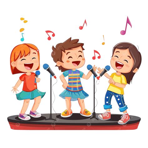 Ilustración de niños cantando alrededor de una bandera nacional o símbolos religiosos/militares