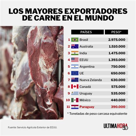 Gráfico comparativo de los principales países exportadores e importadores de carne bovina a nivel mundial