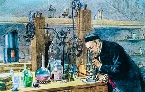 Ilustración de Louis Pasteur en su laboratorio