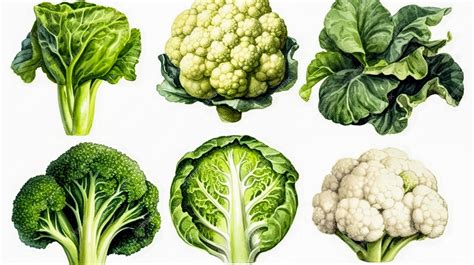 Comparación visual de brócoli verde y coliflor (brócoli blanco)