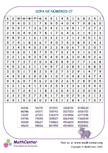 Ilustración de una sopa de números con números ocultos.