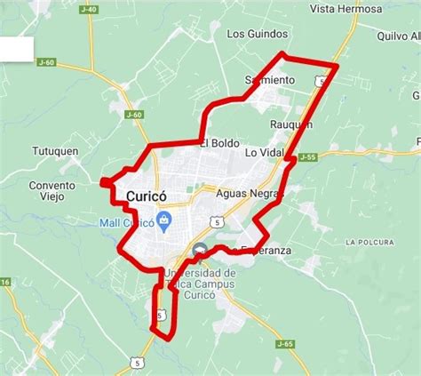 Mapa de Curicó con zonas de interés marcadas