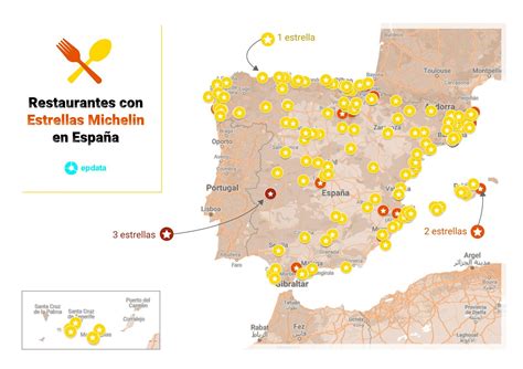 Mapa de España destacando las regiones con restaurantes reconocidos por la Guía Michelin