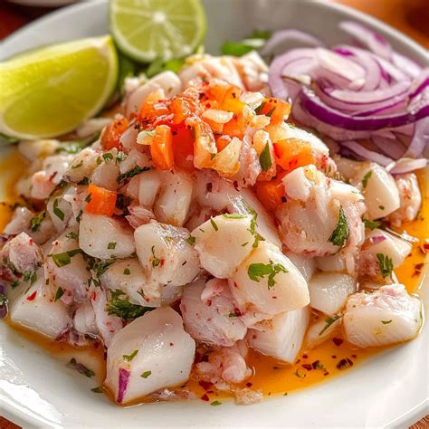 Ceviche clásico peruano con pescado y cítricos