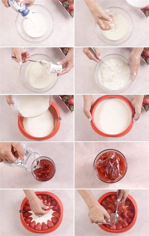 Esquema con las diferentes formas de decorar la tarta de yogur y fresas.