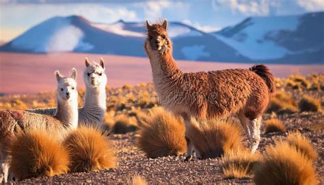 Llamas y alpacas pastando en el altiplano andino de Arica y Parinacota