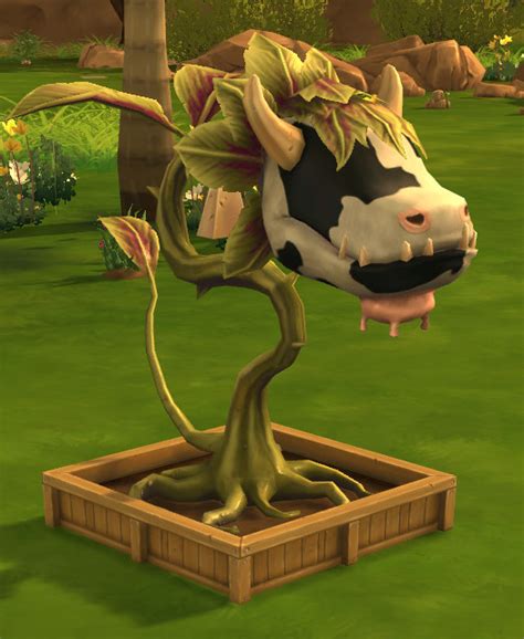 Ilustración de la Planta Vaca en Los Sims 4, mostrando su apariencia característica y su boca abierta.