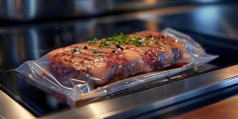 Equipo de sous vide con un filete de carne cocinándose en una bolsa sellada