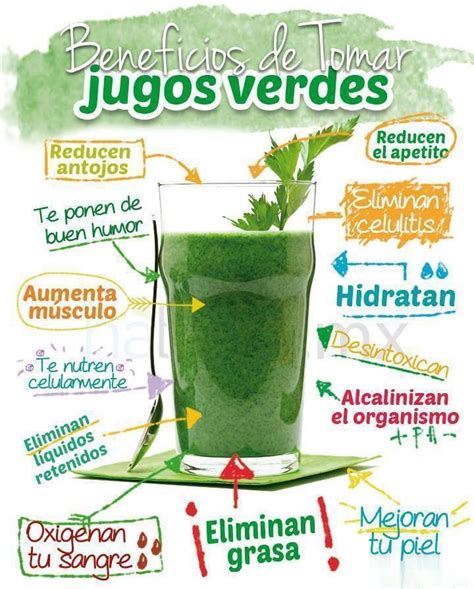 Infografía mostrando los 5 principales beneficios de los jugos verdes: energía, pérdida de peso, digestión, antiinflamatorio, sistema inmune.