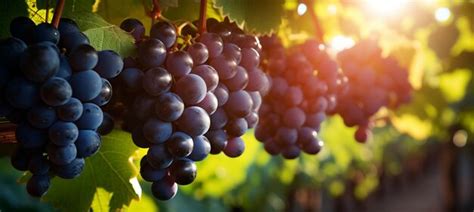 Viñedo con uvas maduras listas para la vendimia bajo el sol