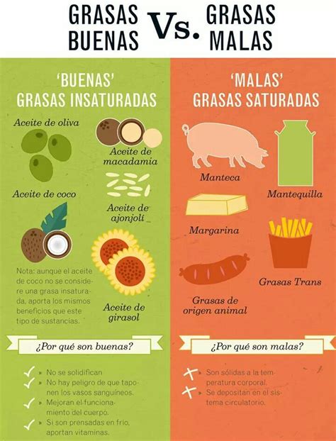 Infografía: Comparativa de grasas saludables vs. grasas no saludables