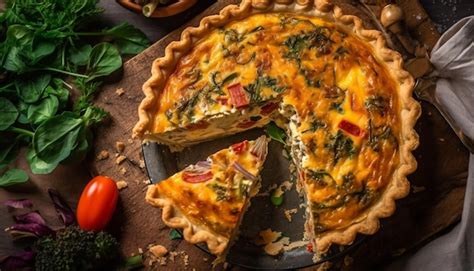 Quiche de mariscos recién horneada en un plato, lista para servir