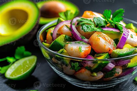 Ceviche de choritos con palta servido en un plato