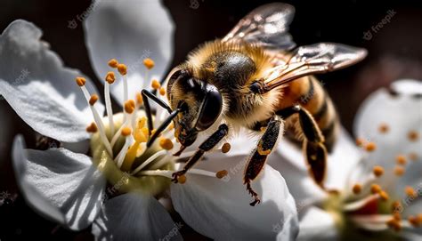 Fotografía de abejas recolectando polen de flores.