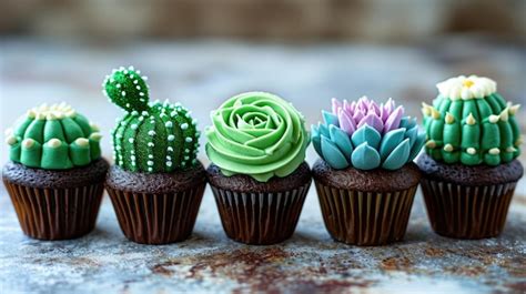 Cupcakes decorados con suculentas de glaseado verde