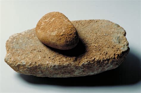Esquema de las primeras herramientas para moler grano (piedras de moler)