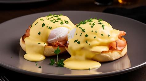 Plato de huevos Benedict con salsa holandesa