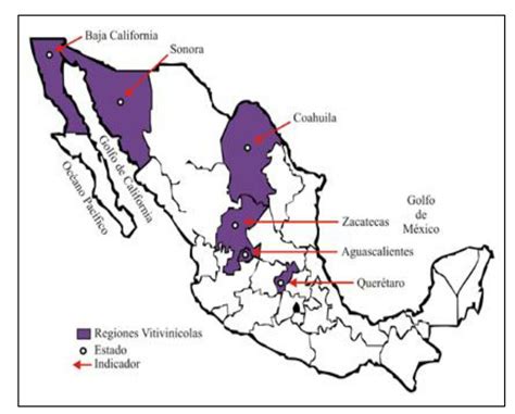 Mapa de Querétaro, México, destacando las regiones vitivinícolas donde se realizó el estudio de levaduras nativas