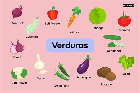 Infografía comparativa de 10 verduras comunes en inglés y español con sus formas típicas.