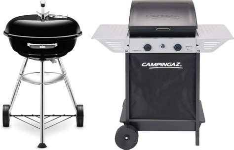 Imagen comparativa de diferentes tipos de parrillas: de gas, de carbón, eléctrica y una plancha (teppanyaki).