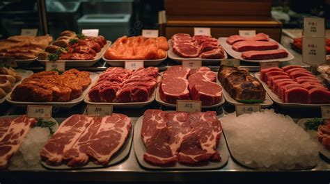 Fotografía de una carnicería moderna con una amplia variedad de cortes de carne.