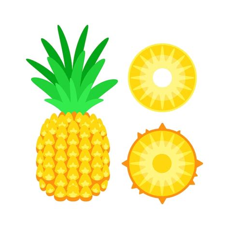 Ilustración de una piña entera con su corona de hojas y una rodaja mostrando su pulpa amarilla.
